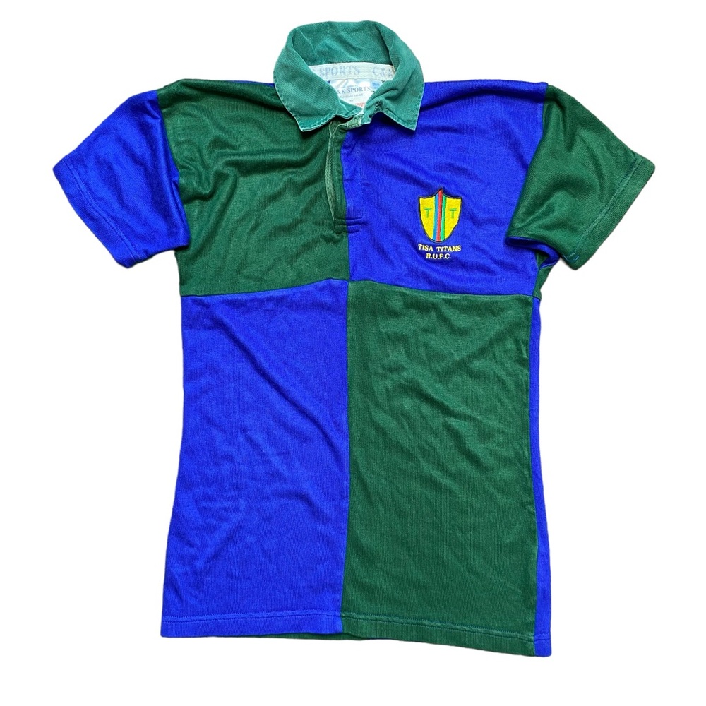 Halbro TISA Titans Rugby Vintage Shirt Mens XS 34 Colorblock Pattern Blue Green